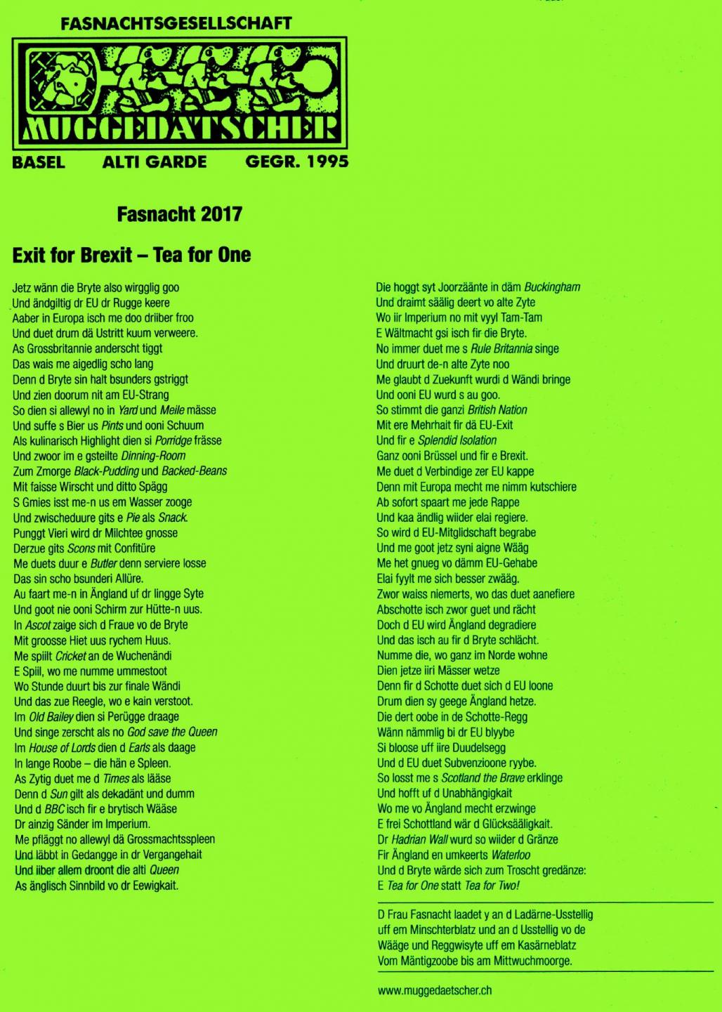 Sujet: Exit for Brexit - Tea for One